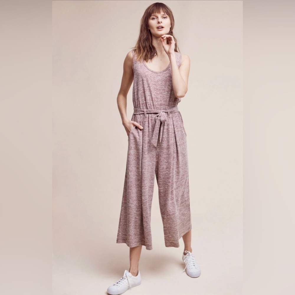 Anthropologie Mauve Knit Sleeveless Jumpsuit with Tie Waist